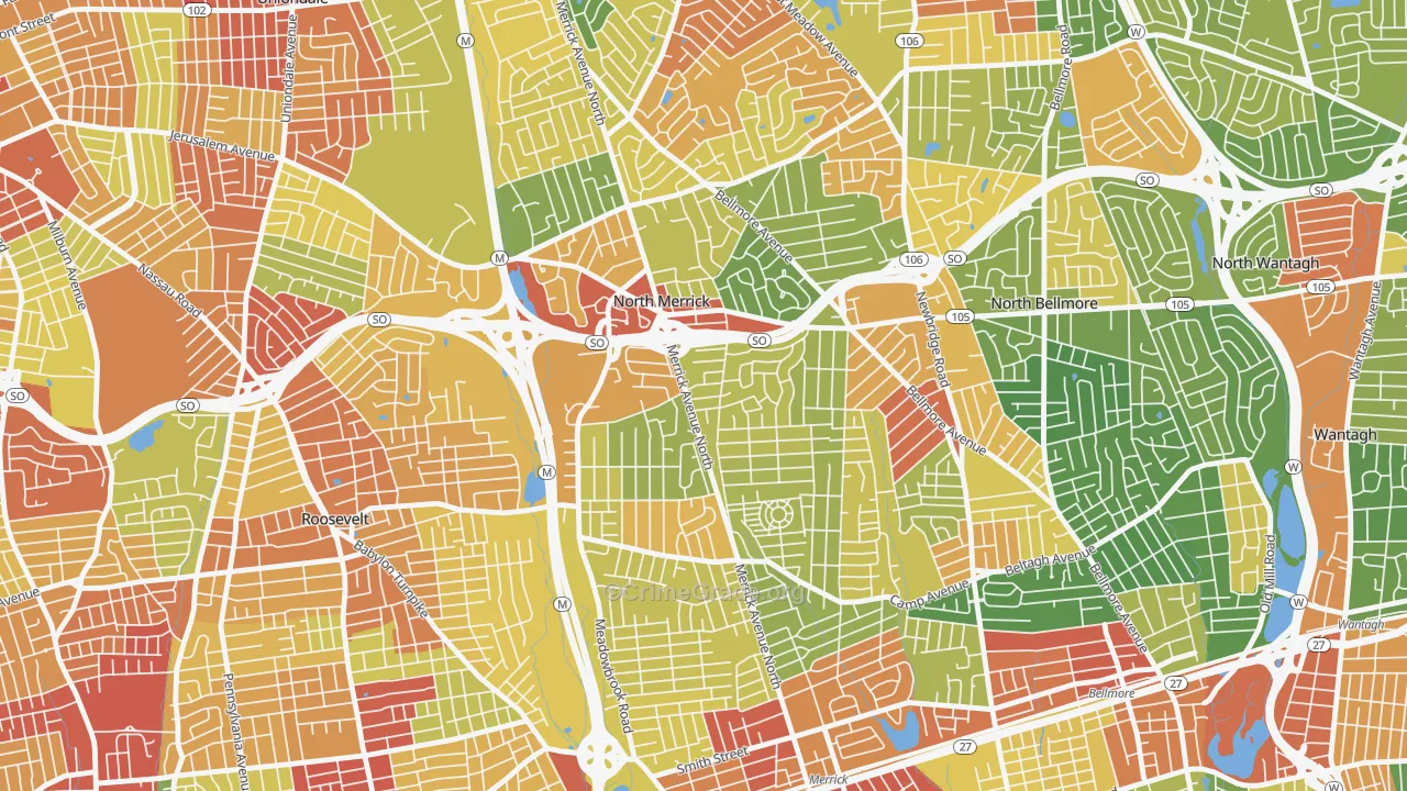 North Merrick, NY Map of Robbery Rates