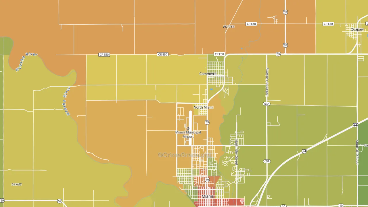 North Miami, OK Map of Robbery Rates