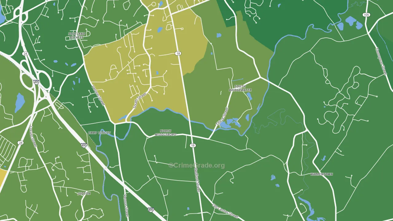 North Middleboro, MA Map of Robbery Rates