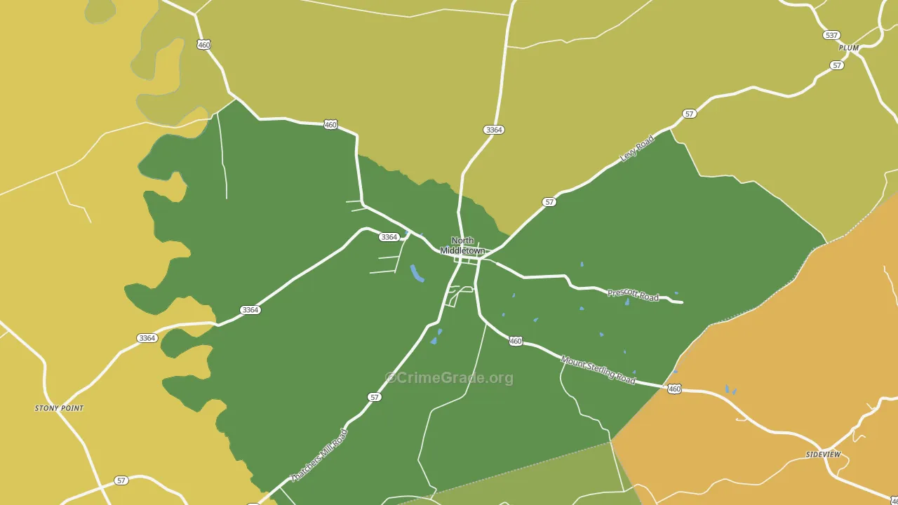 North Middletown, KY Map of Robbery Rates