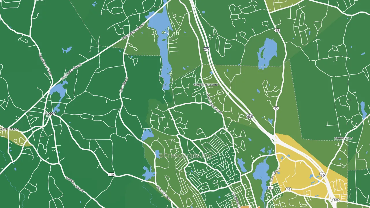 North Milford, MA Map of Robbery Rates