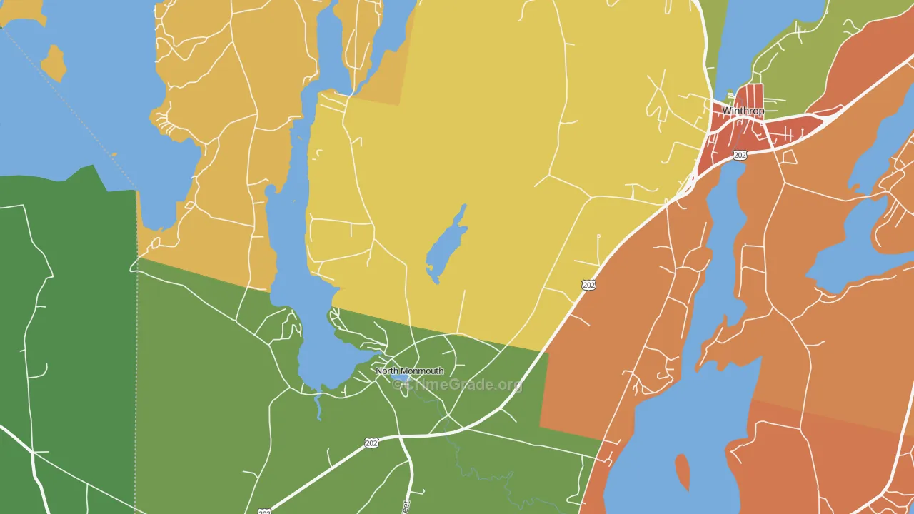 North Monmouth, ME Map of Robbery Rates