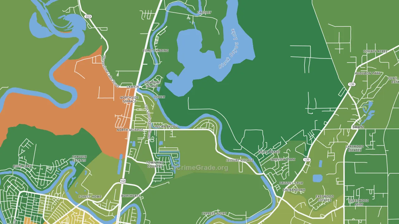 North Monroe, LA Map of Robbery Rates
