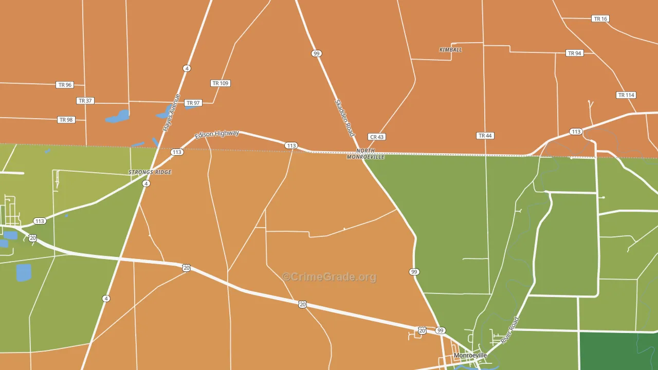 North Monroeville, OH Map of Robbery Rates