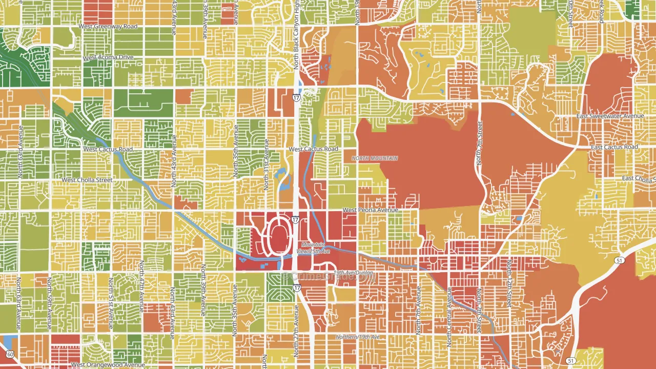 North Mountain, Phoenix, AZ Map of Robbery Rates