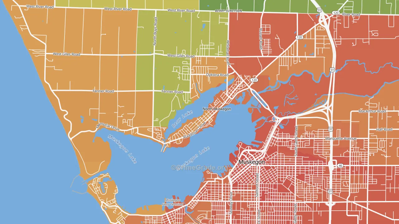 North Muskegon, MI Map of Robbery Rates