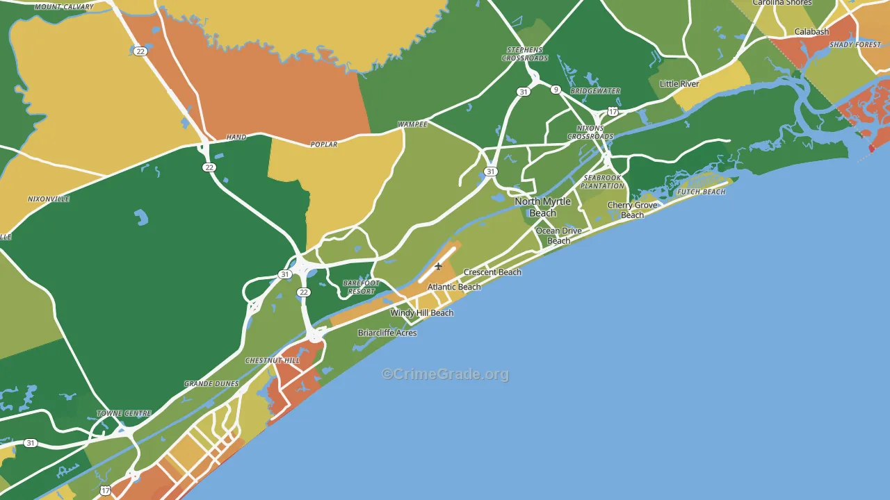 North Myrtle Beach, SC Map of Robbery Rates