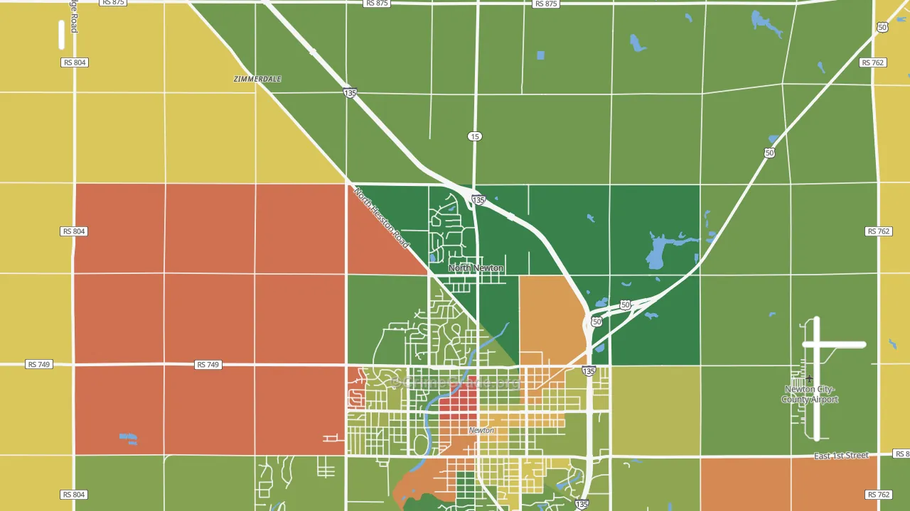 North Newton, KS Map of Robbery Rates
