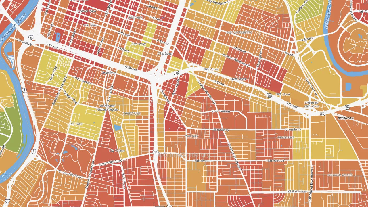North Oak Park, Sacramento, CA Map of Robbery Rates