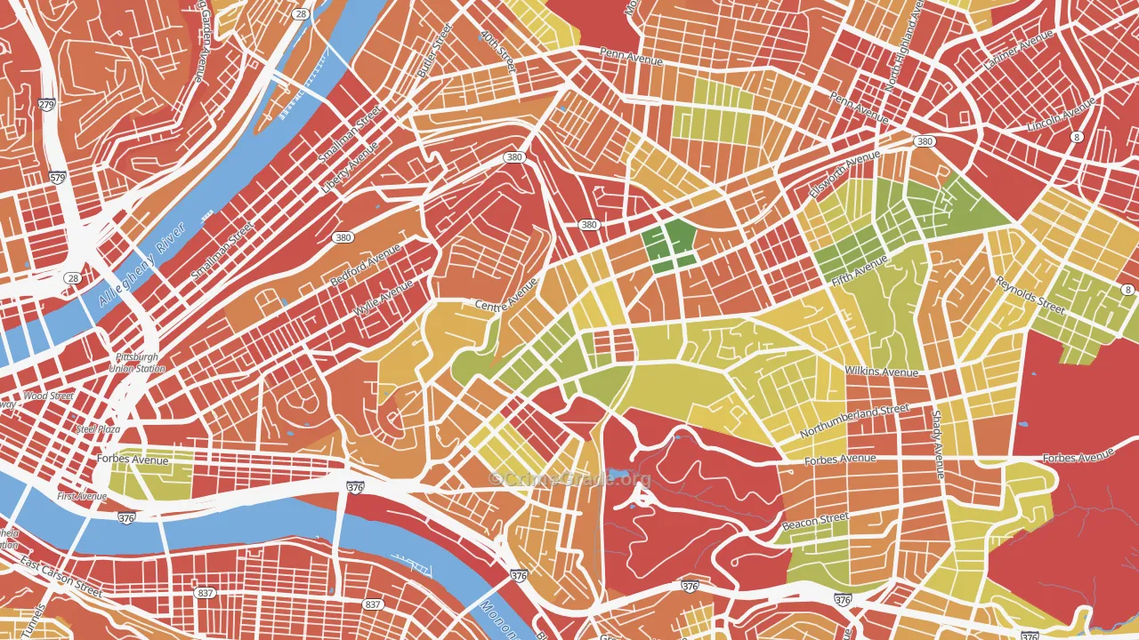 North Oakland, Pittsburgh, PA Map of Robbery Rates