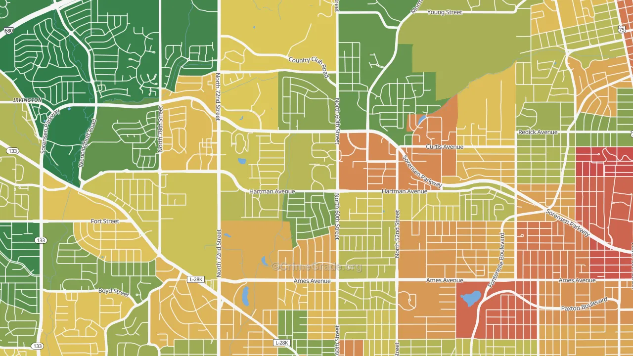 North Omaha, Omaha, NE Map of Robbery Rates