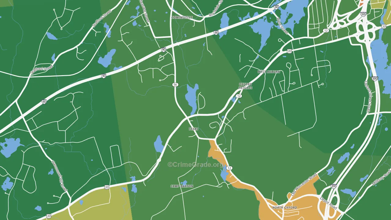 North Oxford, MA Map of Robbery Rates