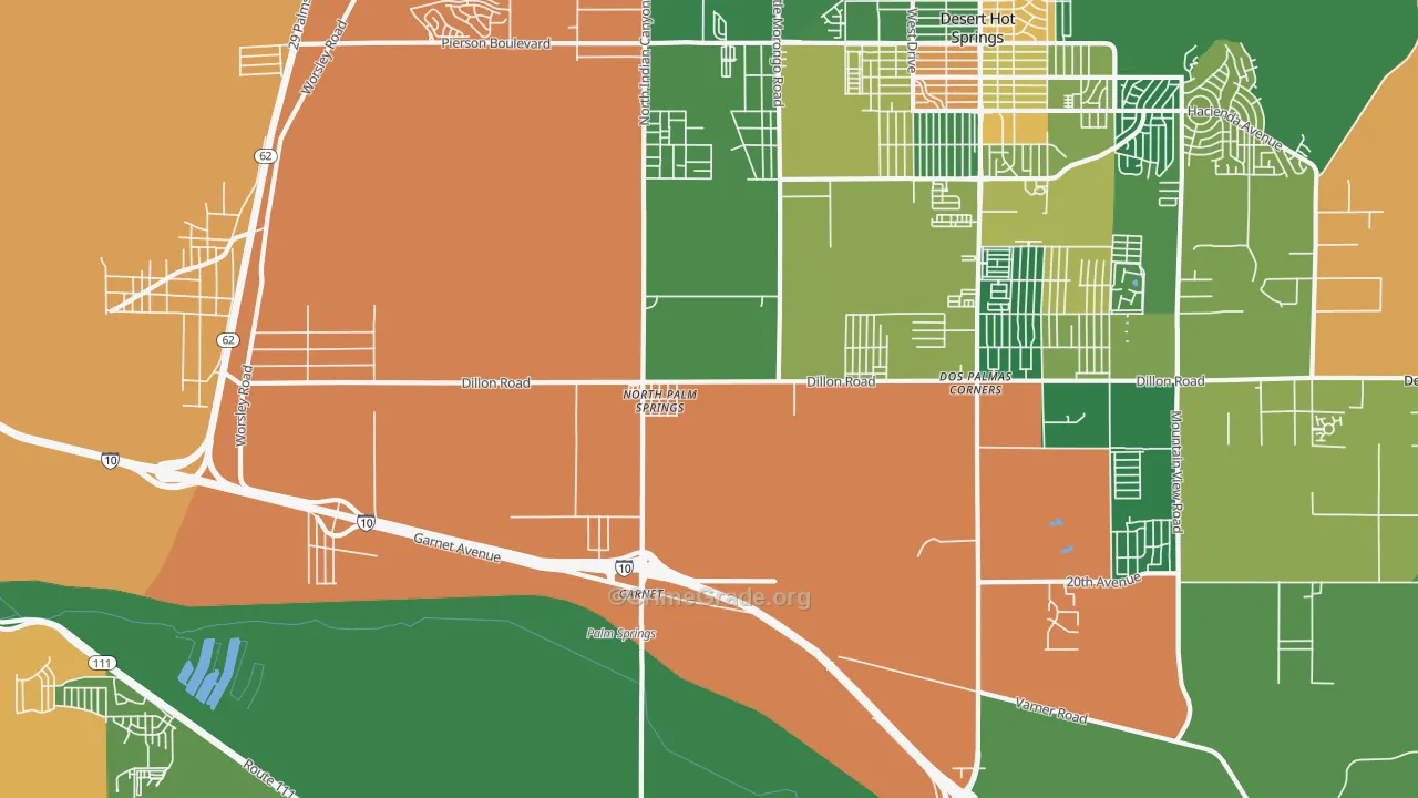 North Palm Springs, CA Map of Robbery Rates