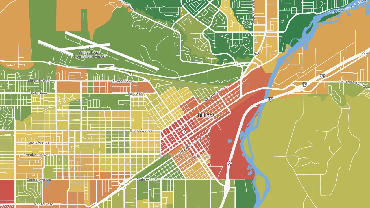 North Park, Billings, MT Map of Robbery Rates