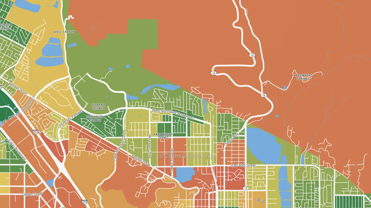 North Park Riverside, San Bernardino, CA Map of Robbery Rates
