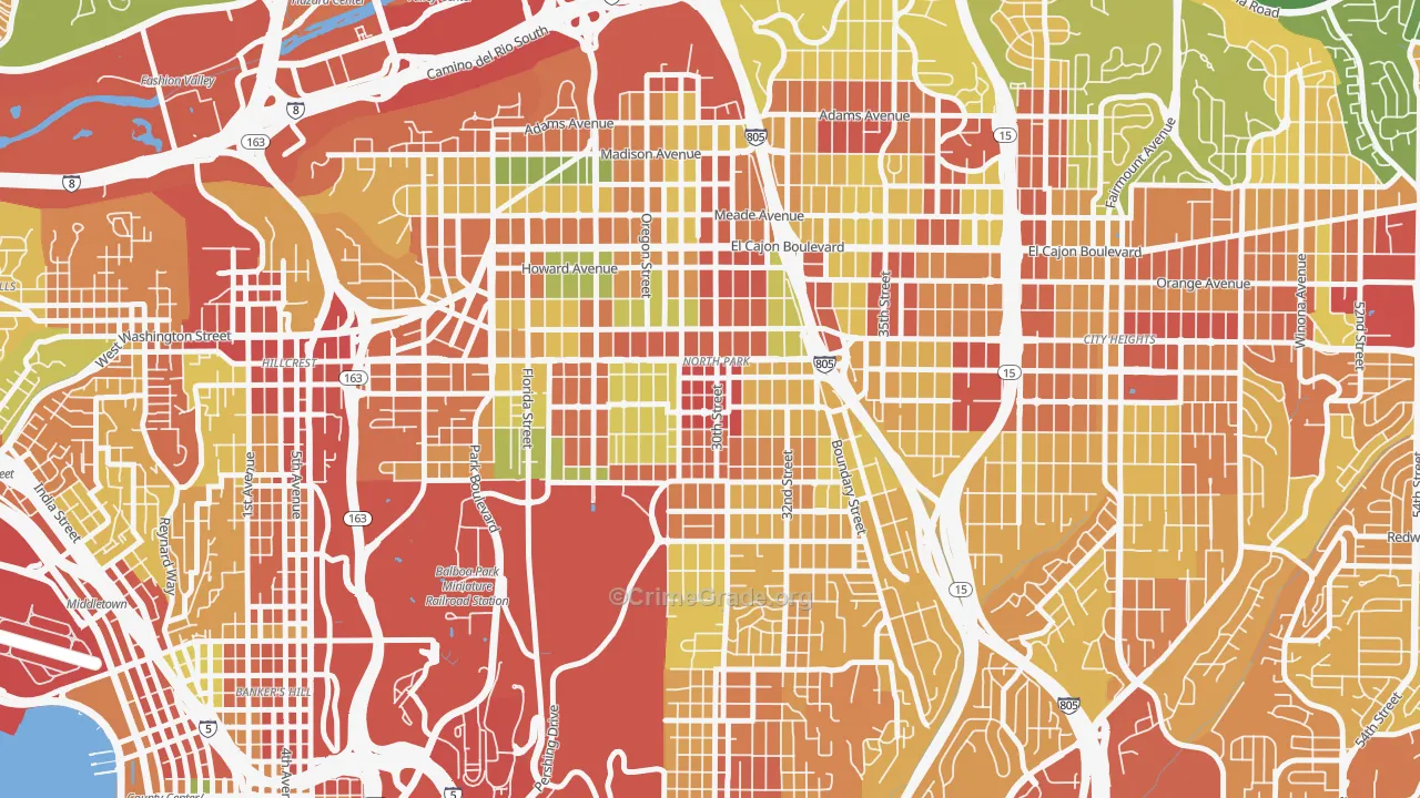 North Park San Diego, San Diego, CA Map of Robbery Rates