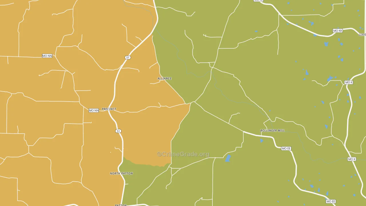 North Patton, MO Map of Robbery Rates