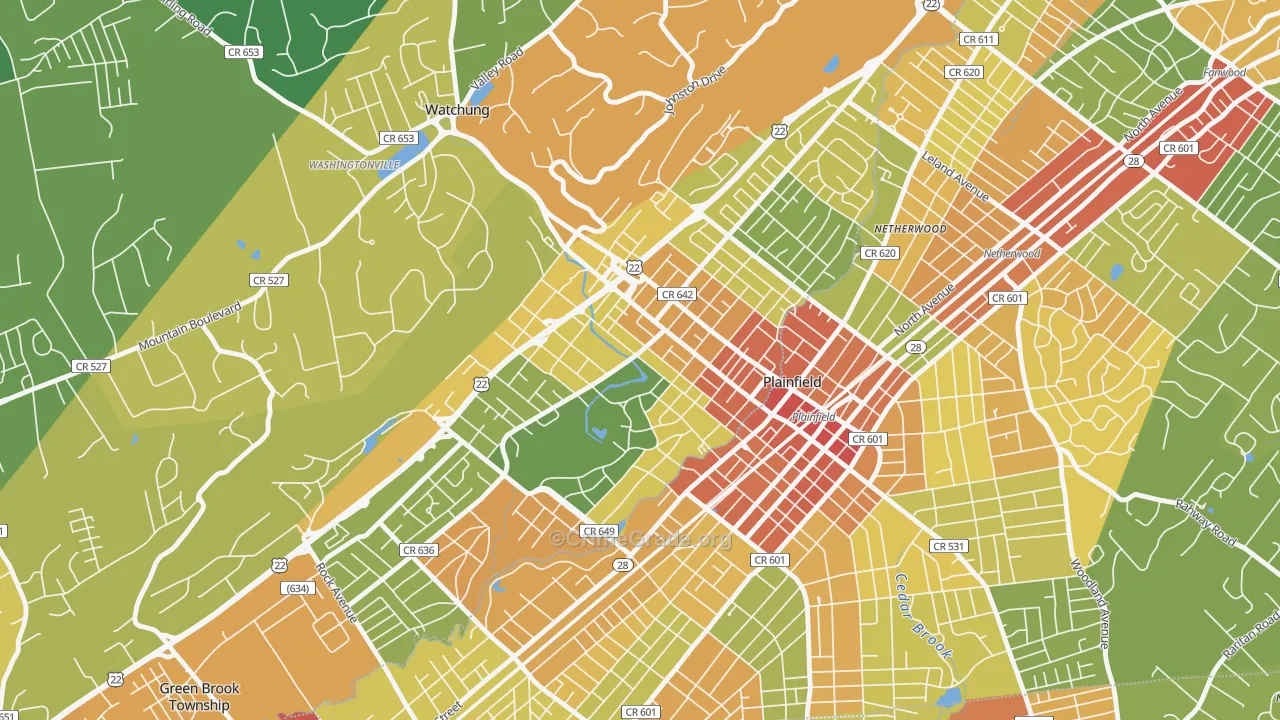 North Plainfield, NJ Map of Robbery Rates