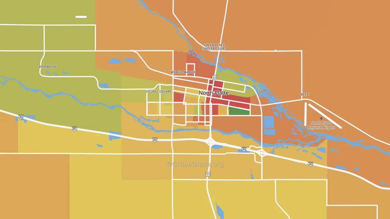 North Platte, NE Map of Robbery Rates