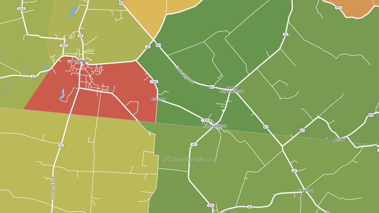 North Pleasureville, KY Map of Robbery Rates