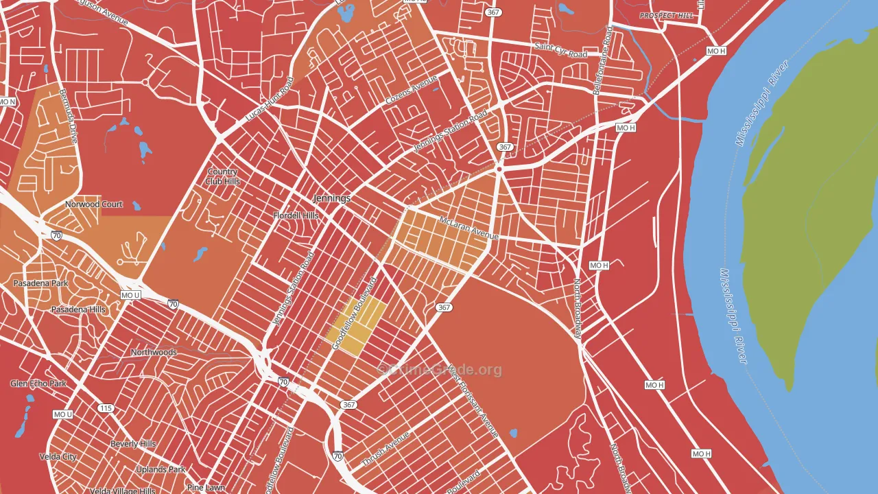 North Pointe, St. Louis, MO Map of Robbery Rates