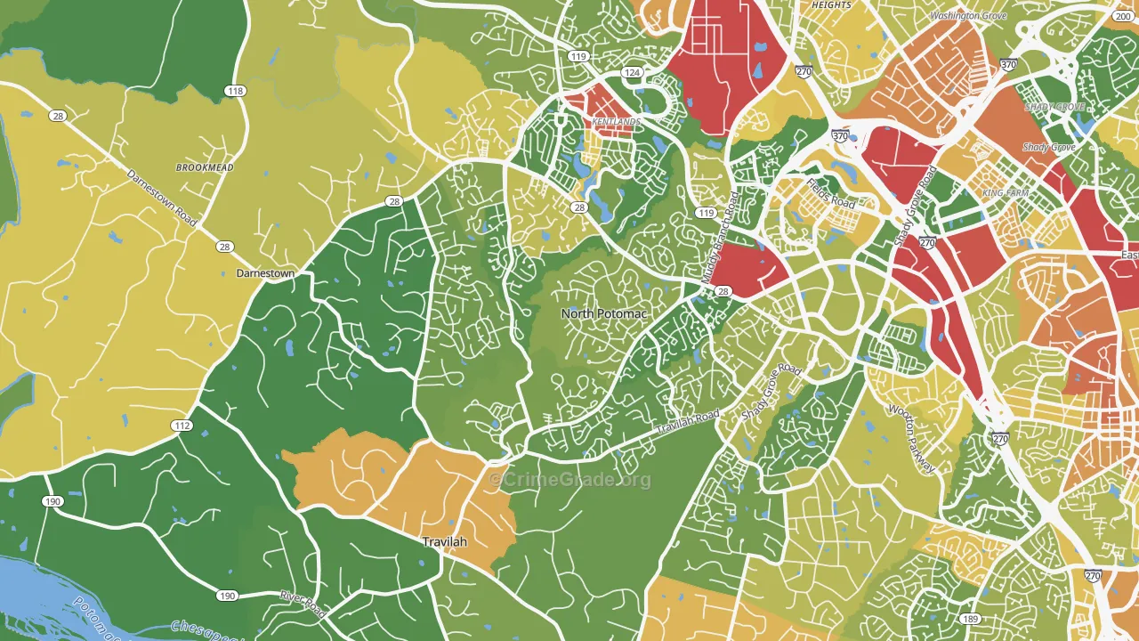 North Potomac, MD Map of Robbery Rates