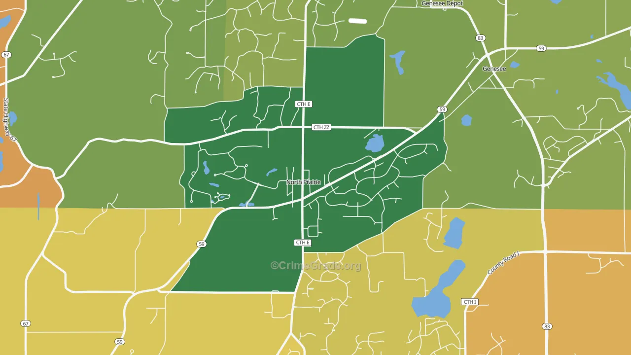 North Prairie, WI Map of Robbery Rates