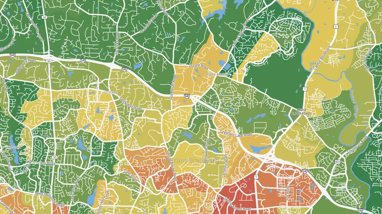 North, Raleigh, NC Map of Robbery Rates