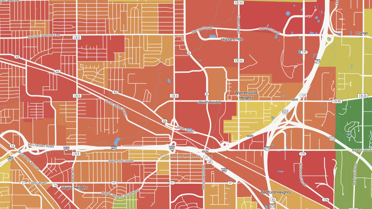 North Randall, OH Map of Robbery Rates