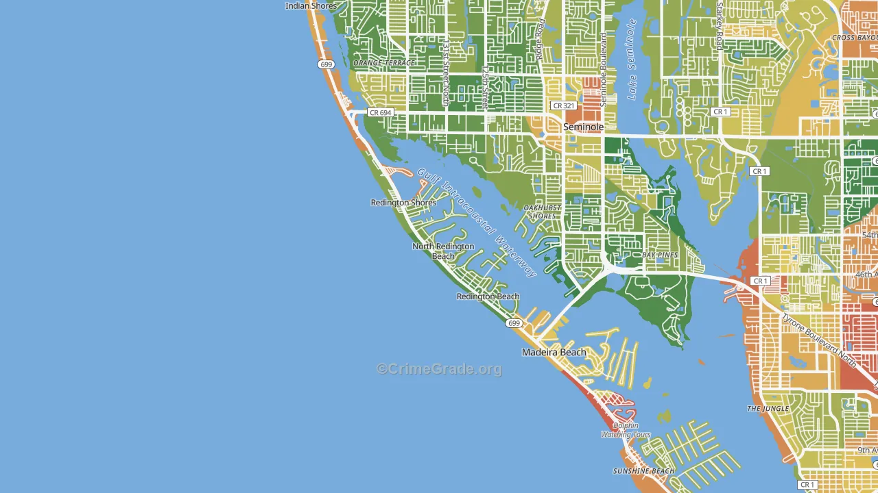 North Redington Beach, FL Map of Robbery Rates