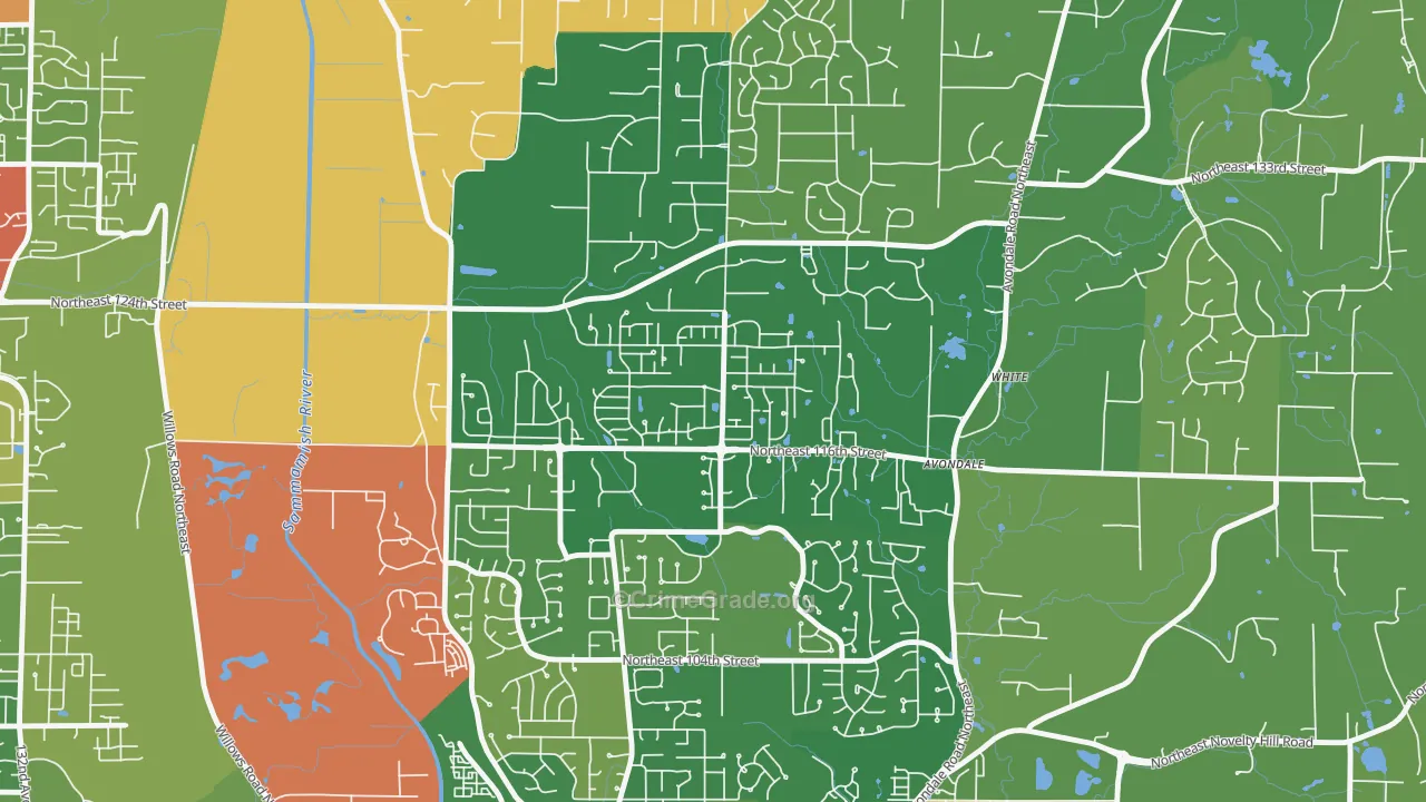 North Redmond, Redmond, WA Map of Robbery Rates