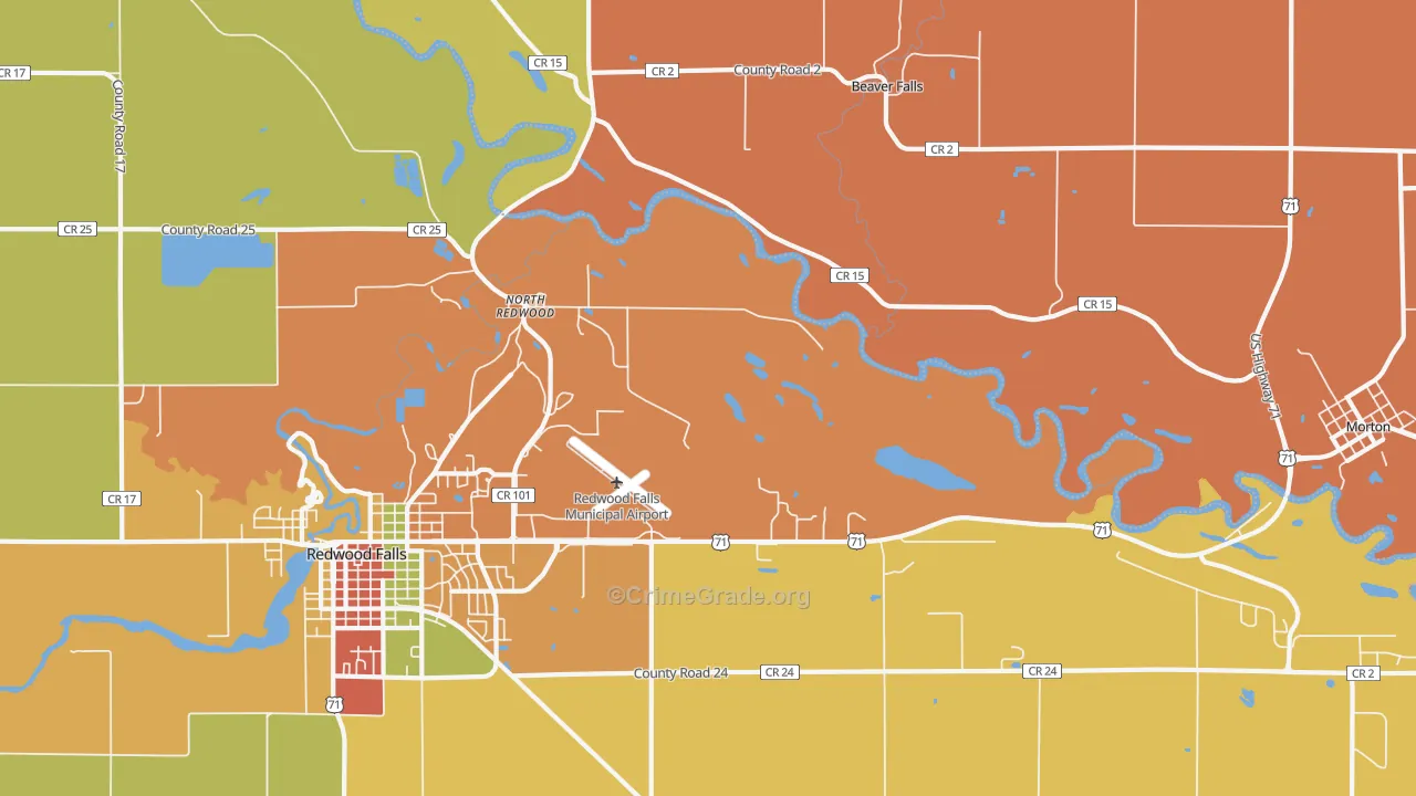 North Redwood, MN Map of Robbery Rates
