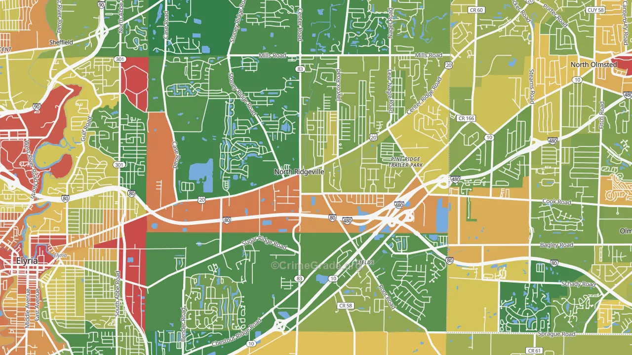 North Ridgeville, OH Map of Robbery Rates