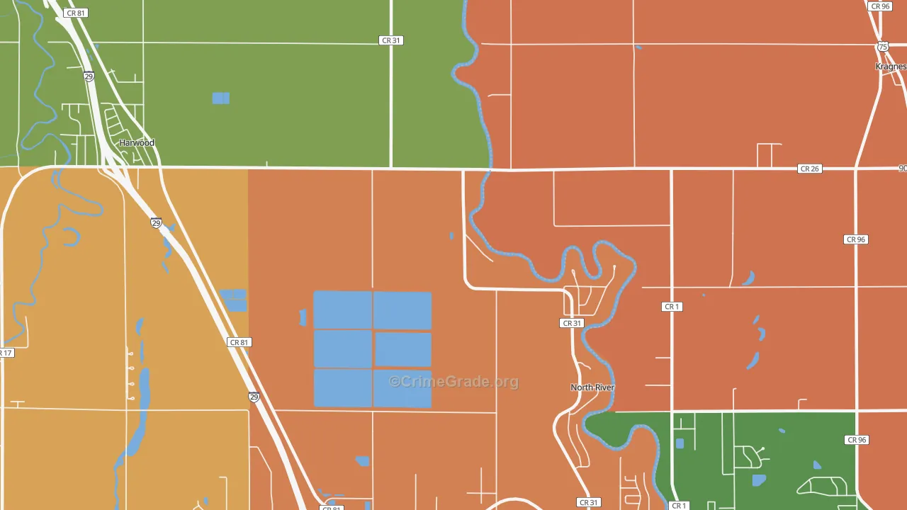North River, ND Map of Robbery Rates