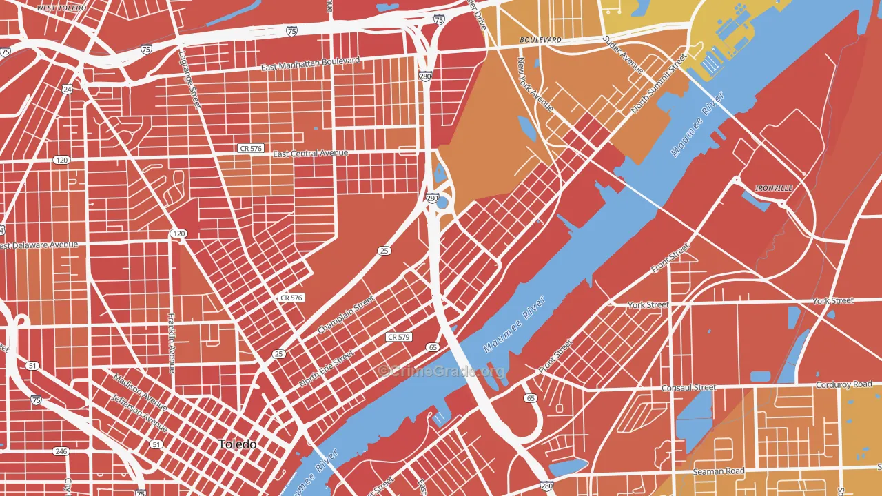 North River, Toledo, OH Map of Robbery Rates