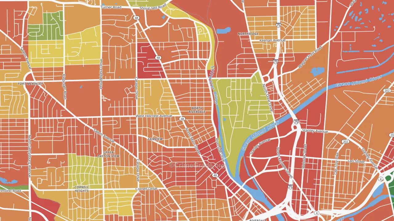 North Riverdale, Dayton, OH Map of Robbery Rates