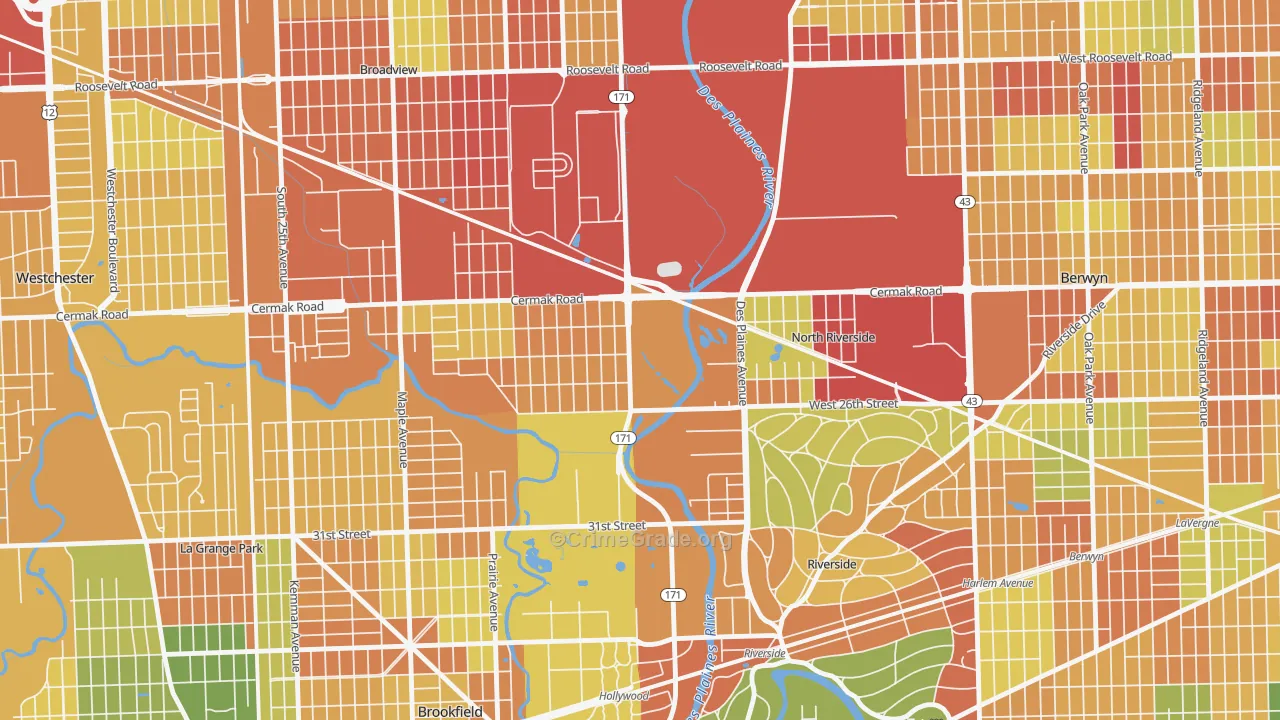 North Riverside, IL Map of Robbery Rates