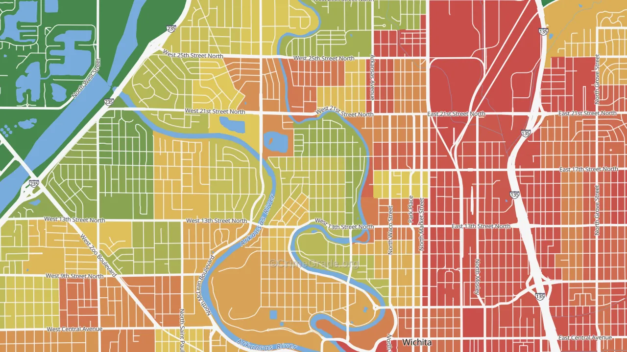 North Riverside, Wichita, KS Map of Robbery Rates