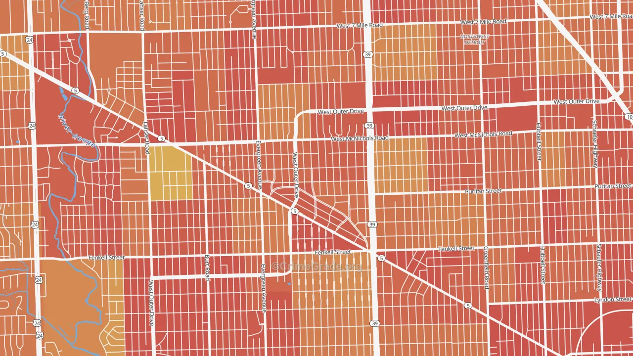 North Rosedale Park, Detroit, MI Map of Robbery Rates