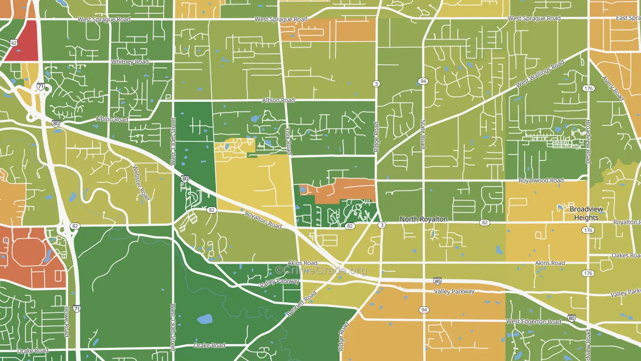 North Royalton, OH Map of Robbery Rates
