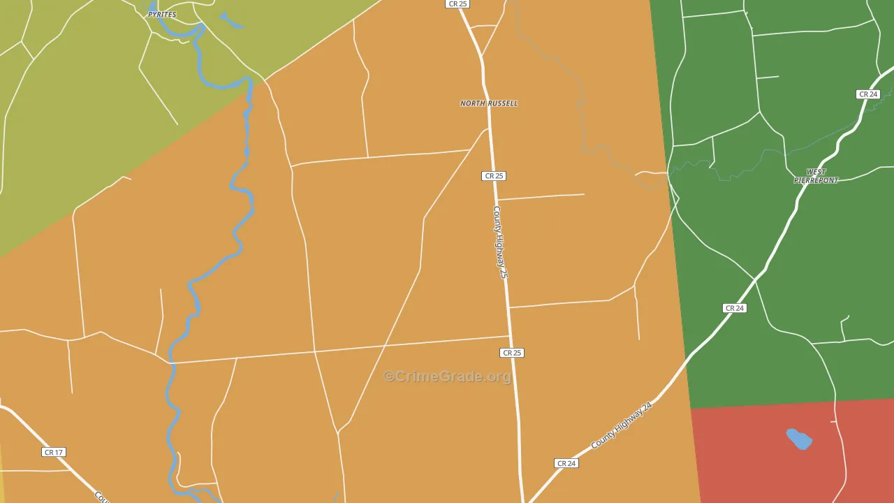 North Russell, NY Map of Robbery Rates