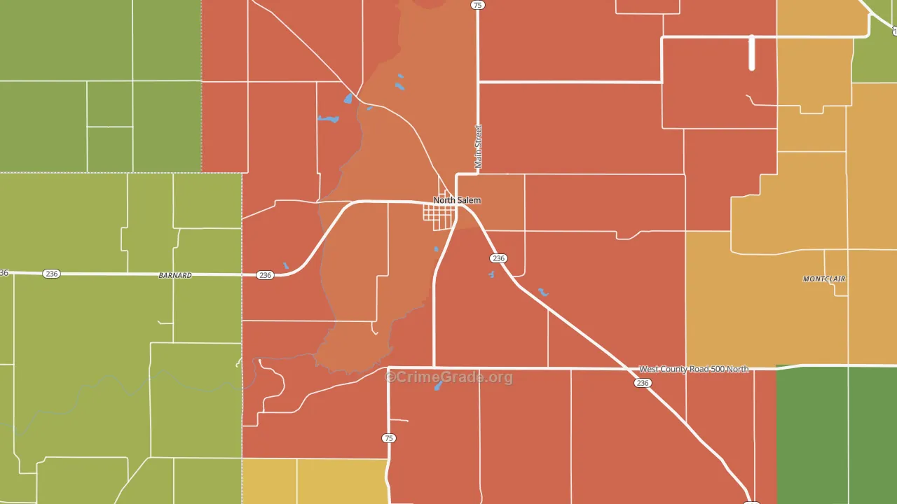 North Salem, IN Map of Robbery Rates