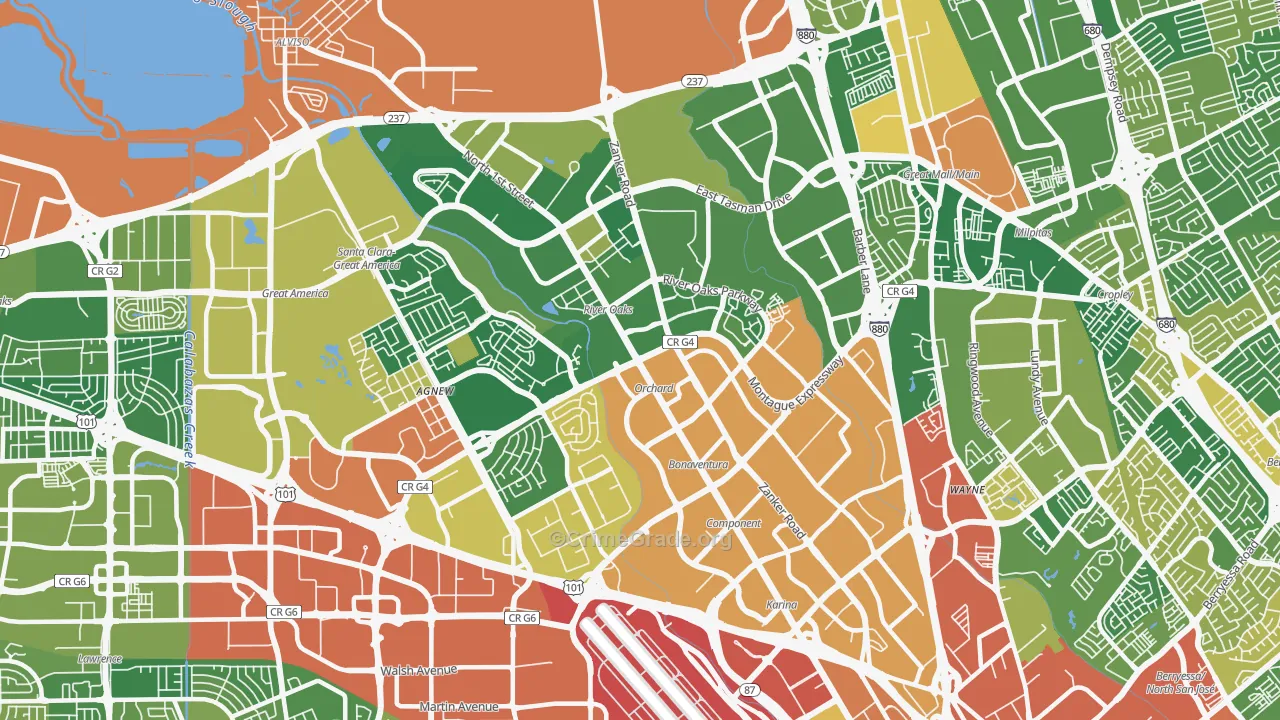 North San Jose, San Jose, CA Map of Robbery Rates