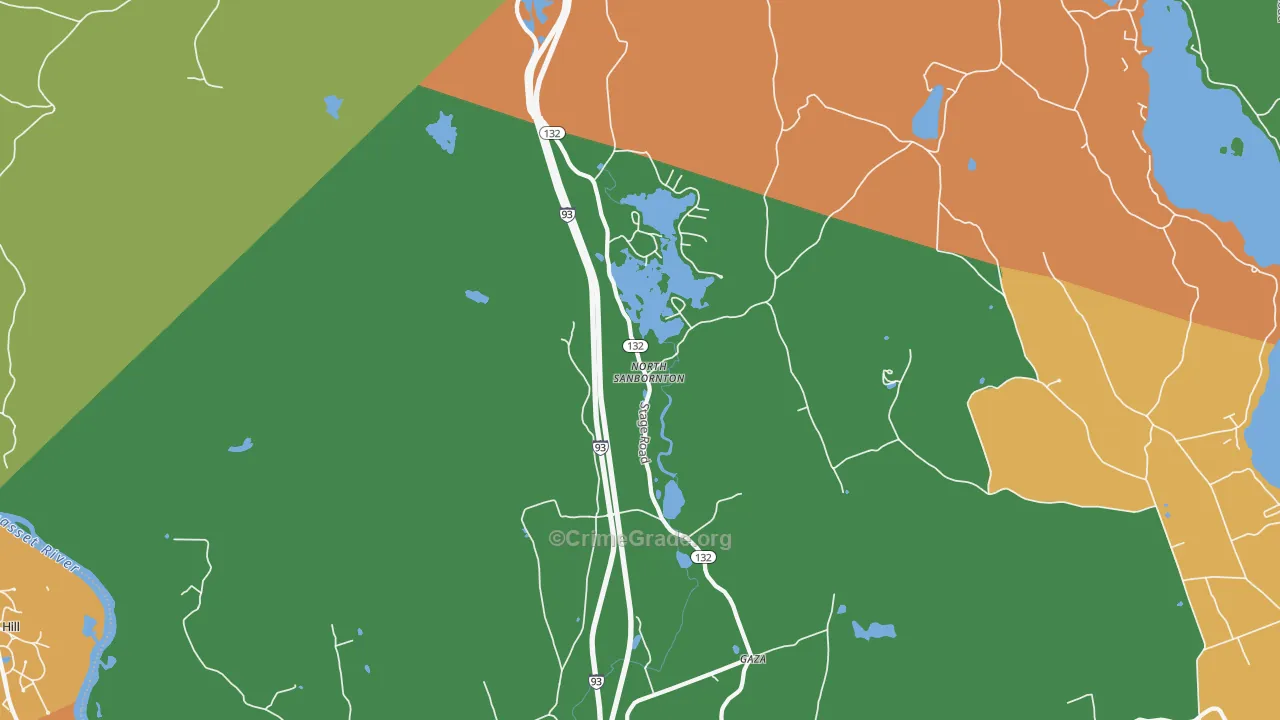 North Sanbornton, NH Map of Robbery Rates