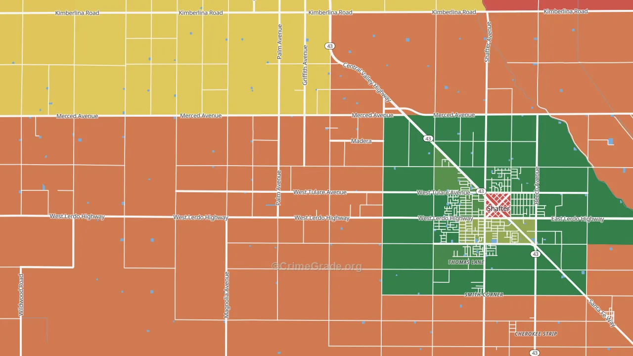 North Shafter, CA Map of Robbery Rates