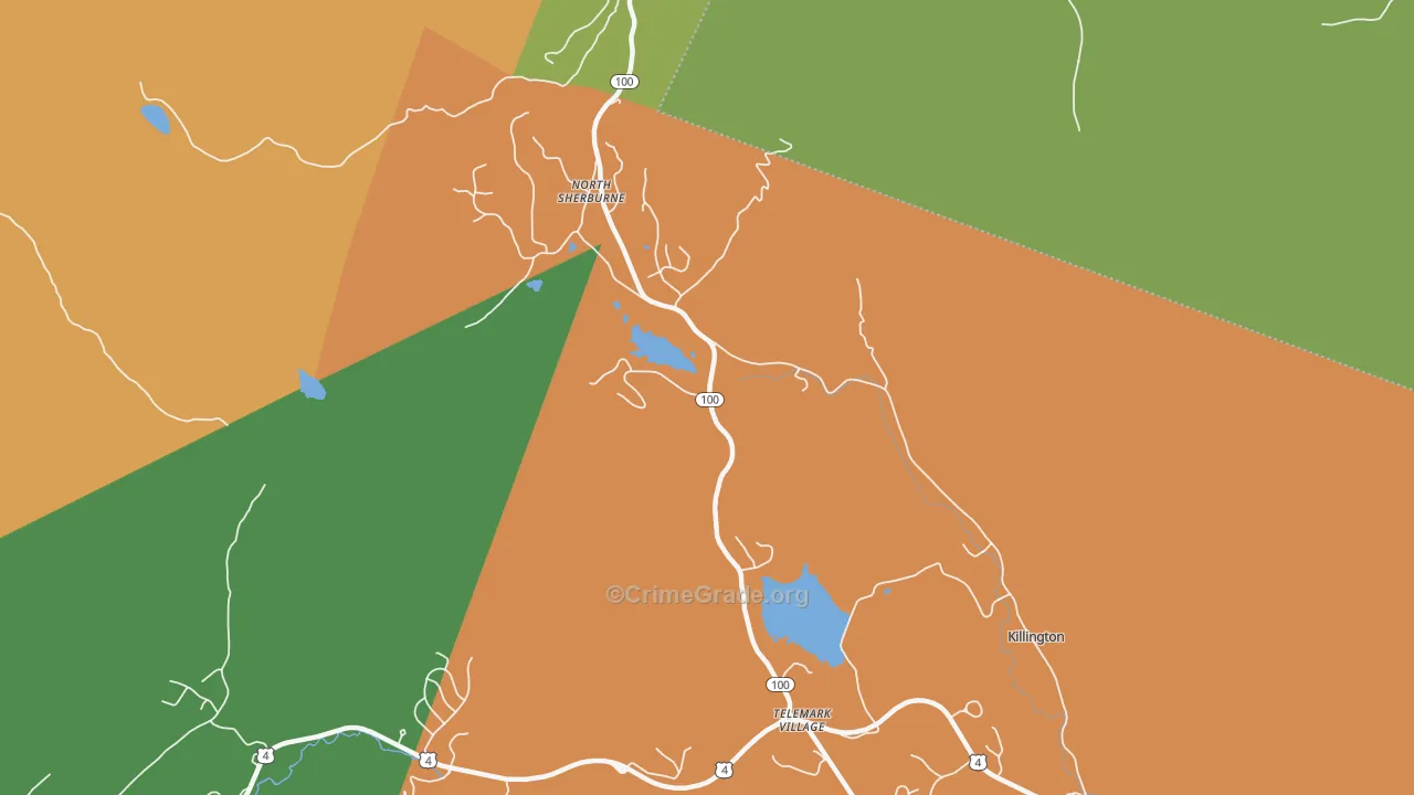 North Sherburne, VT Map of Robbery Rates