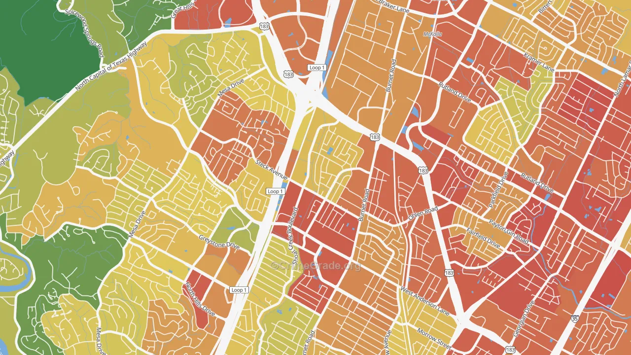North Shoal Creek, Austin, TX Map of Robbery Rates