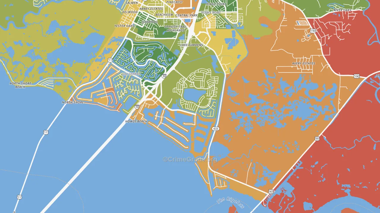 North Shore, LA Map of Robbery Rates