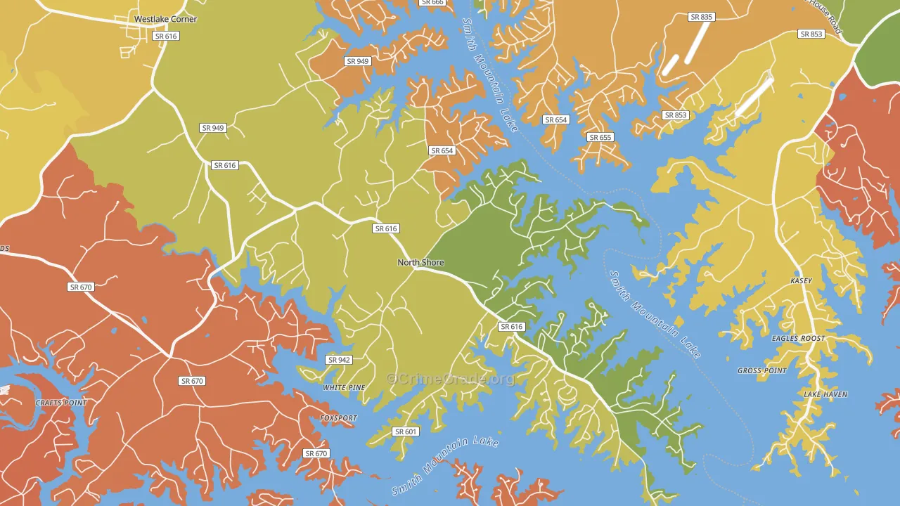 North Shore, VA Map of Robbery Rates