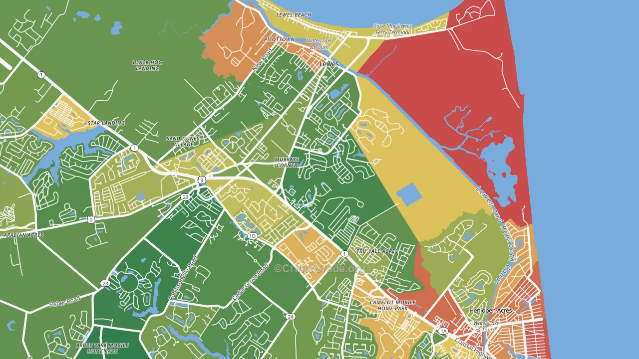 North Shores, DE Map of Robbery Rates